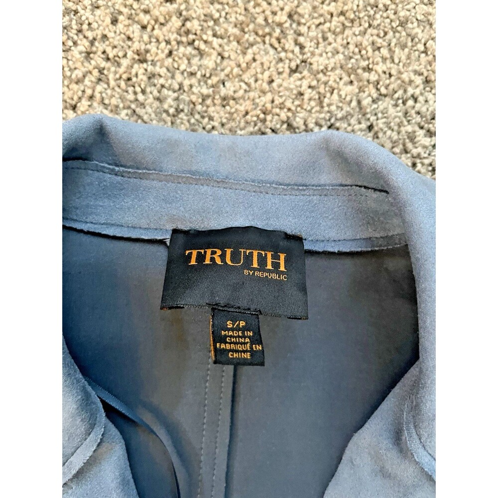 TRUTH BY REPUBLIC BLUE TRENCH COAT LUXURIOUS SOFT ULTRA SUEDE Sz Small - Picture 5 of 10